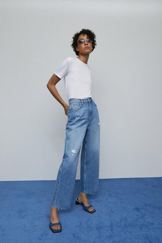 Warehouse Denim Distressed Wide Leg Cropped Jeans 1