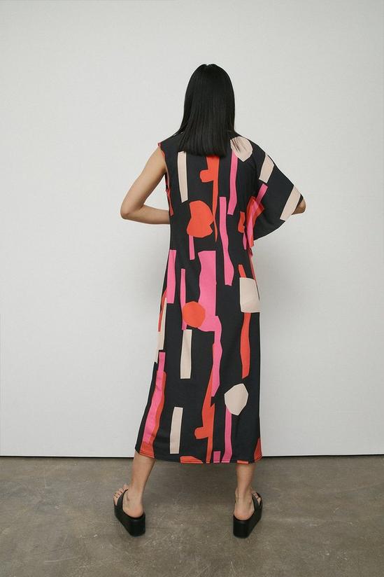 Warehouse Abstract Print Asymmetric Sleeve Midi Dress 3