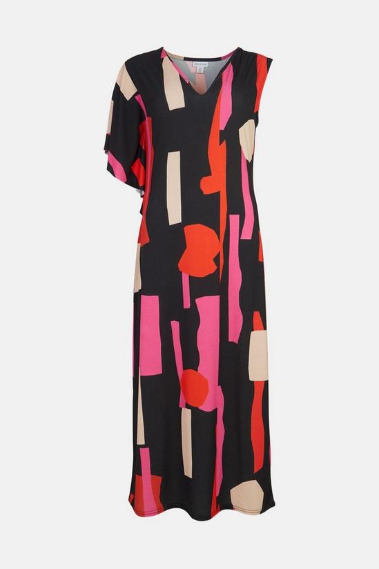 Warehouse Abstract Print Asymmetric Sleeve Midi Dress 4