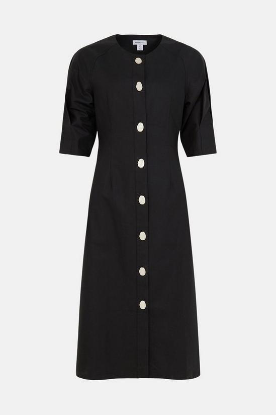 Warehouse Premium Cotton Tailored Midi Dress With Interest Button 4