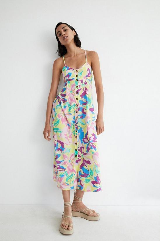 Warehouse Button Through Cami Midi Dress In Floral 1