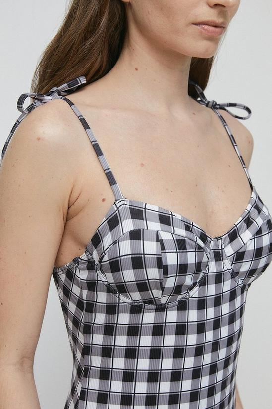 Warehouse Gingham Ribbed Tie Shoulder Cupped Swimsuit 2
