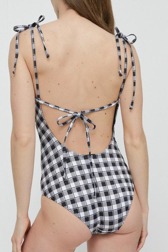 Warehouse Gingham Ribbed Tie Shoulder Cupped Swimsuit 3