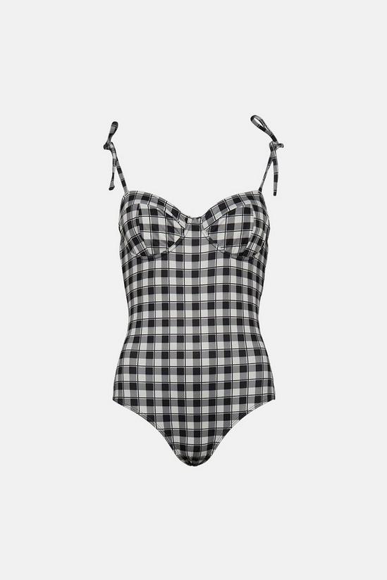 Warehouse Gingham Ribbed Tie Shoulder Cupped Swimsuit 4