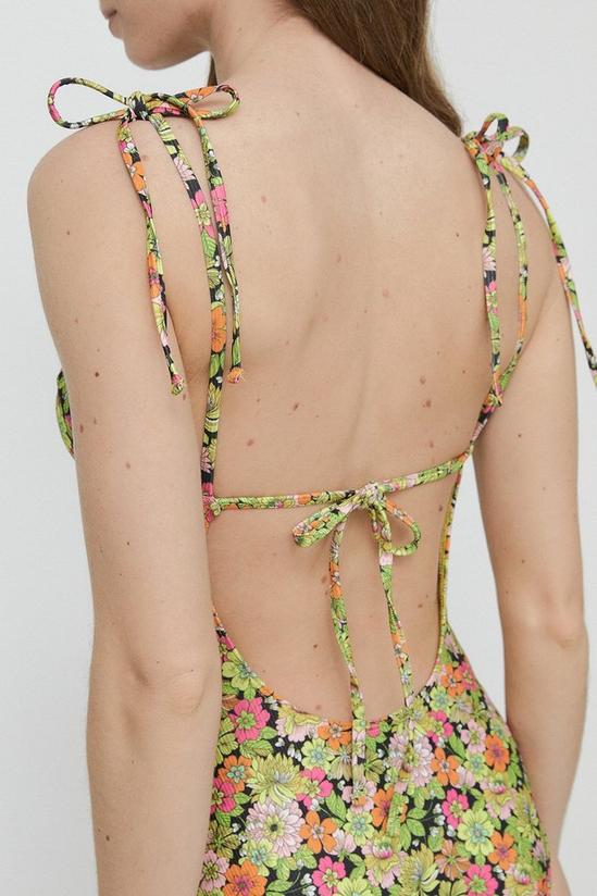 Warehouse Floral Ribbed Tie Shoulder Cupped Swimsuit 2