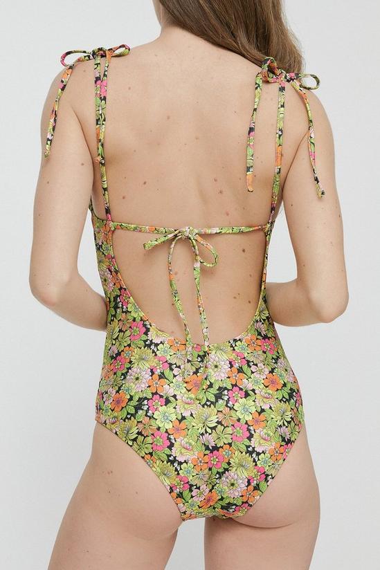 Warehouse Floral Ribbed Tie Shoulder Cupped Swimsuit 3