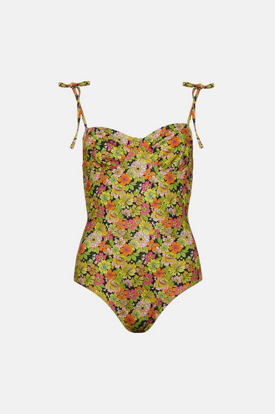 Warehouse Floral Ribbed Tie Shoulder Cupped Swimsuit 4