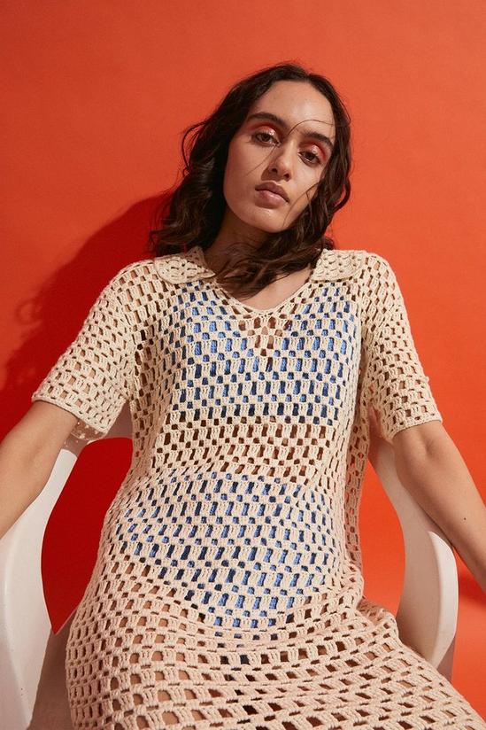 Warehouse Crochet Polo Knit Shirt Dress 1
