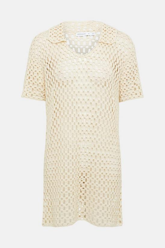 Warehouse Crochet Polo Knit Shirt Dress 4