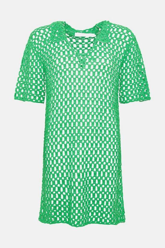 Warehouse Crochet Polo Knit Shirt Dress 4