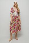 Warehouse Petite Satin Lace Tea Midi Dress In Floral thumbnail 1