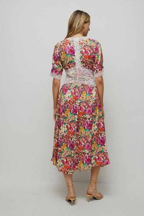 Warehouse Petite Satin Lace Tea Midi Dress In Floral 3