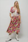Warehouse Petite Satin Lace Tea Midi Dress In Floral thumbnail 5