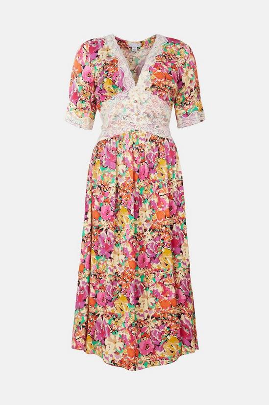 Warehouse Satin Lace Tea Midi Dress In Floral 4