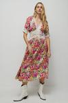 Warehouse Satin Lace Tea Midi Dress In Floral thumbnail 5