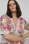 Warehouse Plus Size Satin Lace Tea Midi Dress In Floral thumbnail 1