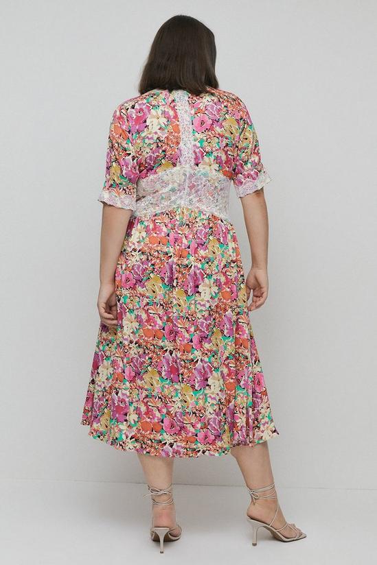 Warehouse Plus Size Satin Lace Tea Midi Dress In Floral 3