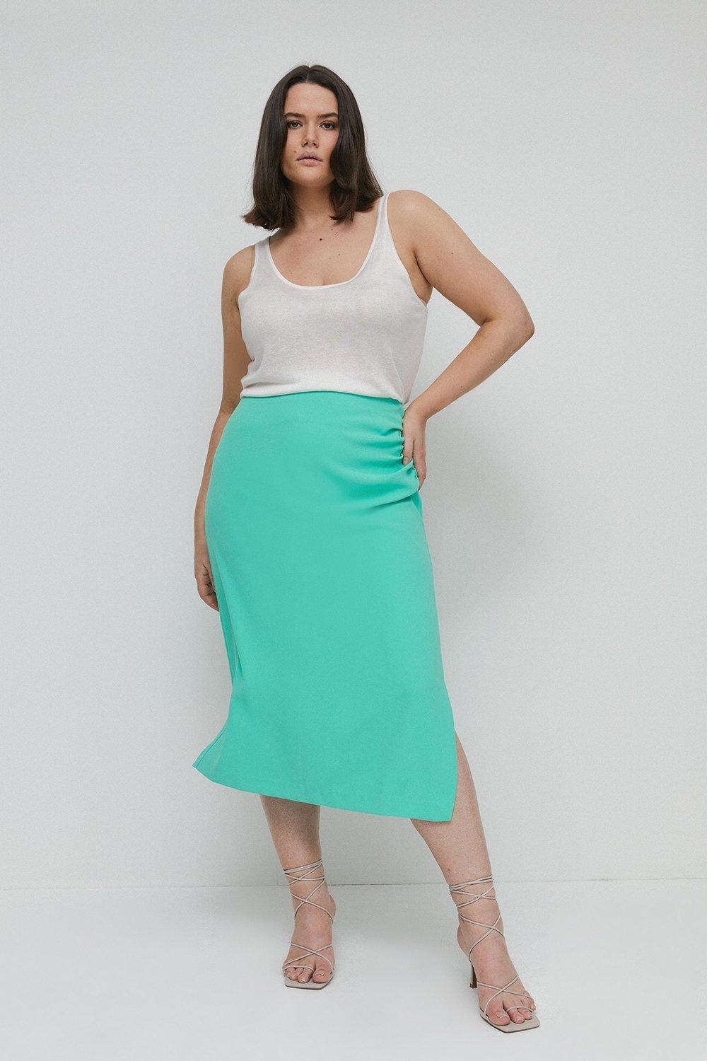 Womens Plus Size Ruched Side Skirt - green