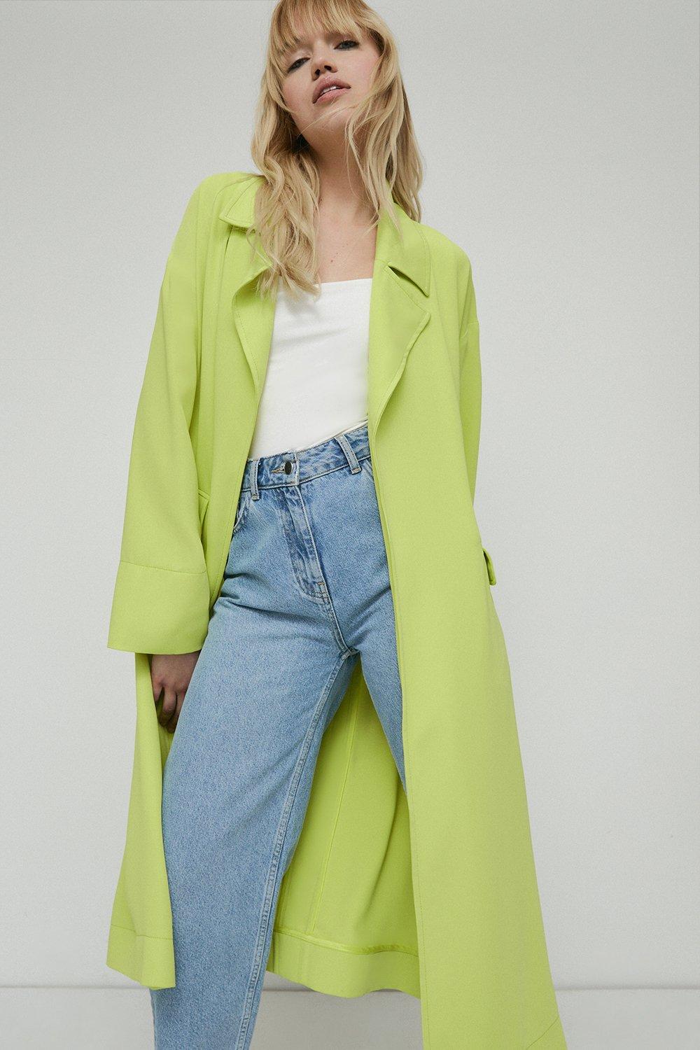 Womens Petite Fluid Duster Jacket - lime yellow