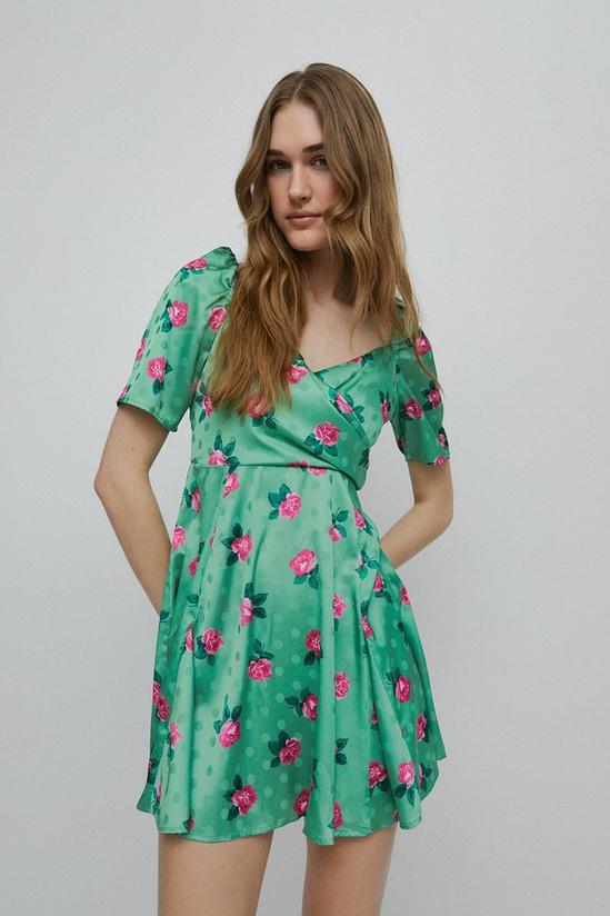 Warehouse Jacquard Wrap Mini Dress In Floral 2