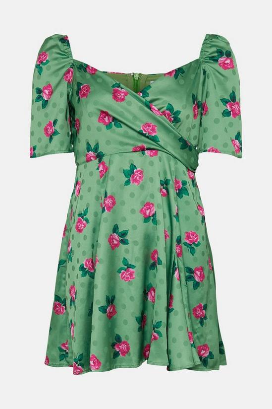 Warehouse Jacquard Wrap Mini Dress In Floral 4
