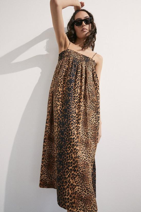 Warehouse Leopard Smocked Strappy Cami Midi Dress 1