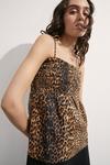 Warehouse Leopard Smocked Tie Shoulder Cami Top thumbnail 1