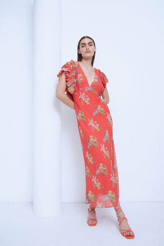 Warehouse WH x The British Museum: The Charles Rennie Mackintosh Collection Ruffle Maxi Dress In Floral 1