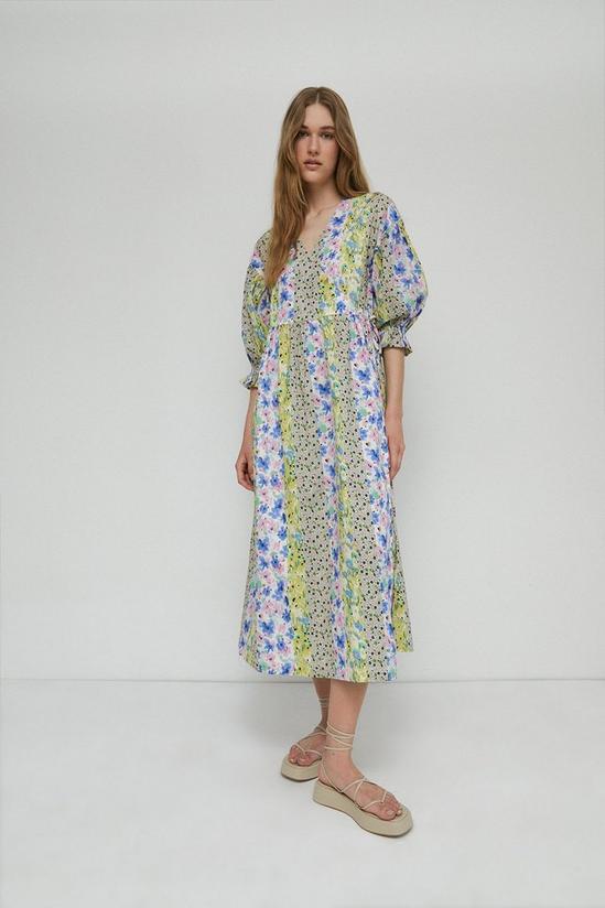 Warehouse Floral Print Mix Cotton Wrap Midi Dress 1