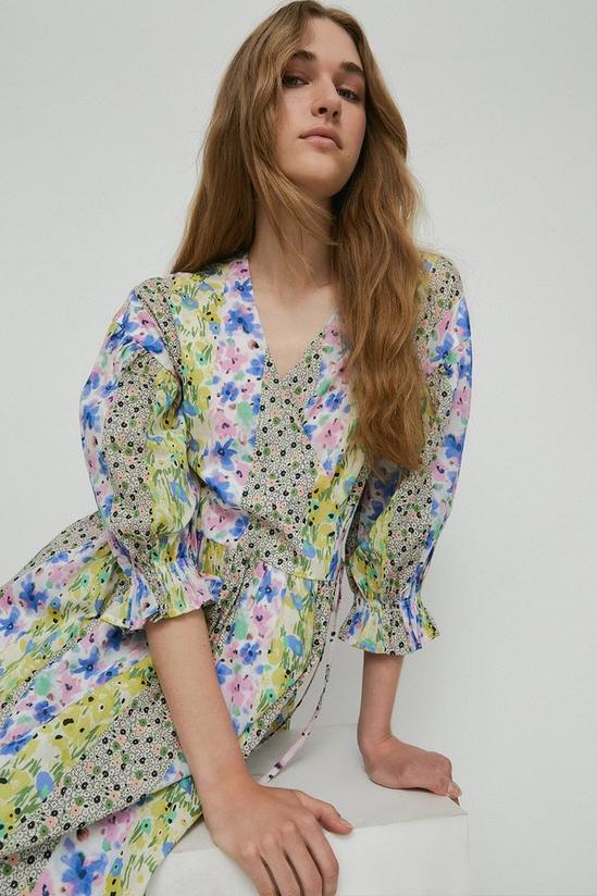 Warehouse Floral Print Mix Cotton Wrap Midi Dress 2