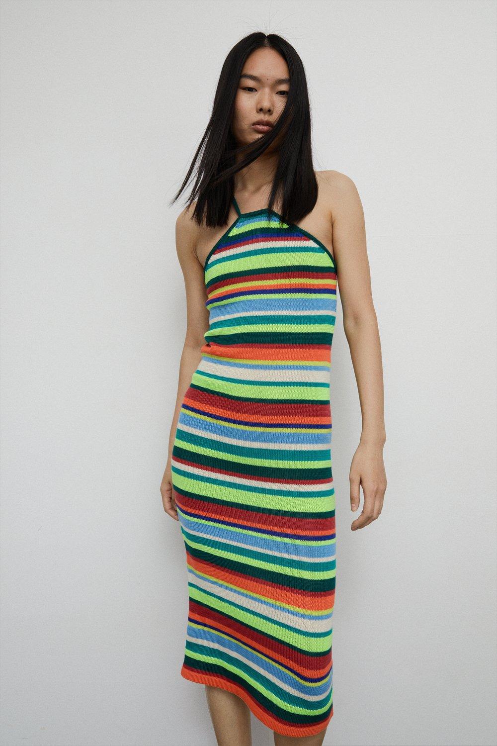 Womens Stripe Knit Midi Dress - multi