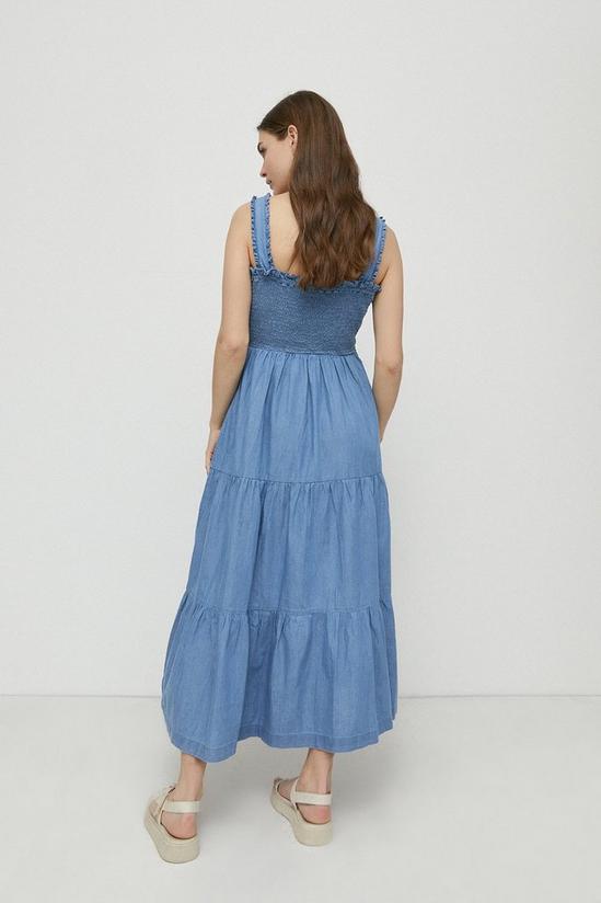 Warehouse Petite Denim Shirred Bodice Midi Dress 3