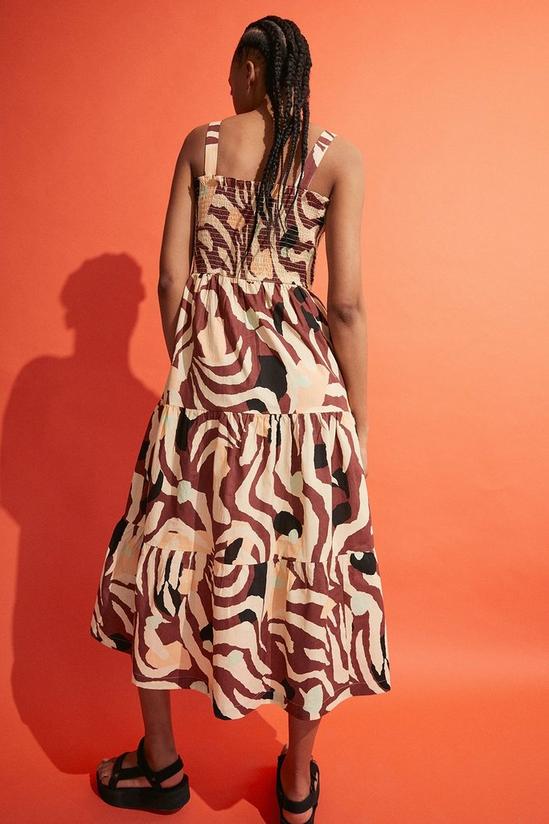 Warehouse Tiger Poplin Shirred Bodice Tiered Midi Dress 3