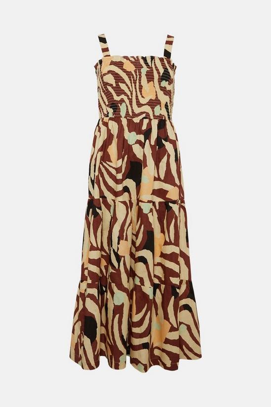 Warehouse Tiger Poplin Shirred Bodice Tiered Midi Dress 4
