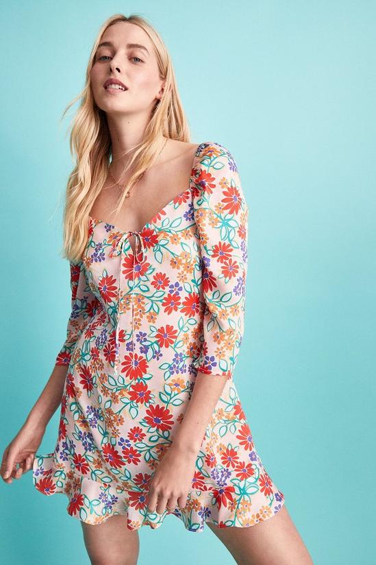 Warehouse Puff Sleeve Mini Dress In Floral 1