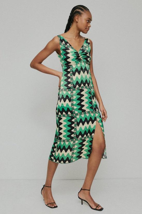 Warehouse Ruched Front Midi Dress In Print 3