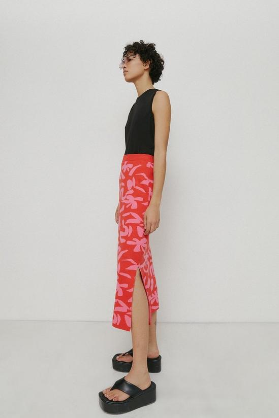 Warehouse Abstract Floral Jacquard Knit Midi Skirt 1