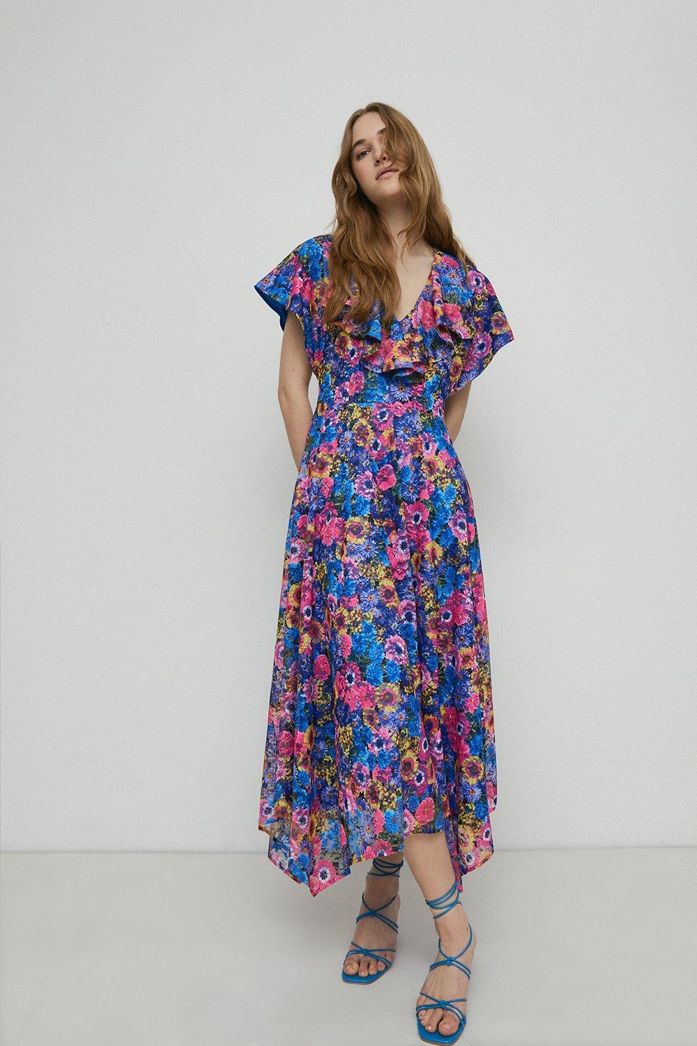 Womens Floral Lace Midi Dress - multi