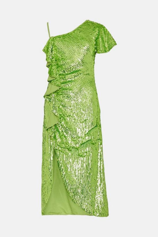 Warehouse Sequin Asymmetric Ruched Midi Dress 4