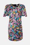 Warehouse Floral Slash Neck Ruched Front Mini Dress thumbnail 4