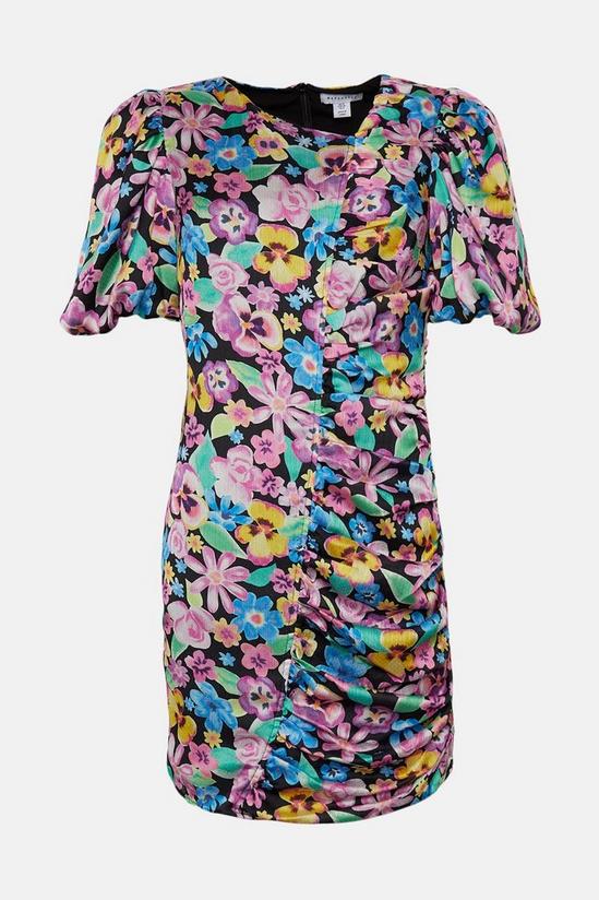Warehouse Floral Slash Neck Ruched Front Mini Dress 4