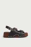 Warehouse Real Leather Buckle Studded Clog thumbnail 1
