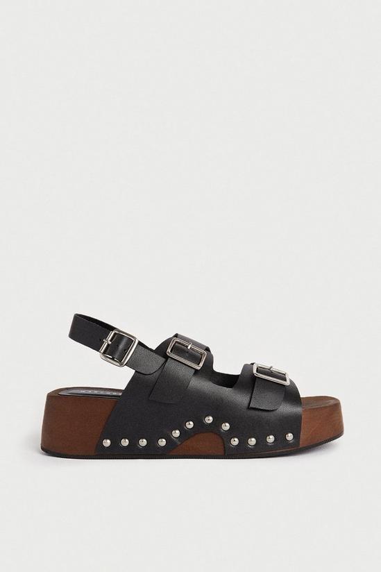 Warehouse Real Leather Buckle Studded Clog 1