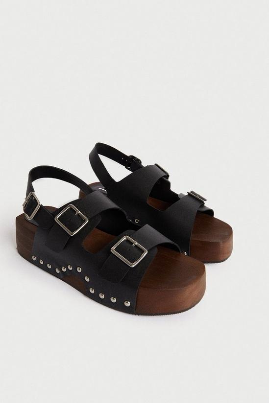 Warehouse Real Leather Buckle Studded Clog 2
