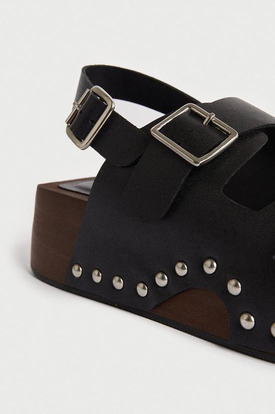 Warehouse Real Leather Buckle Studded Clog 3