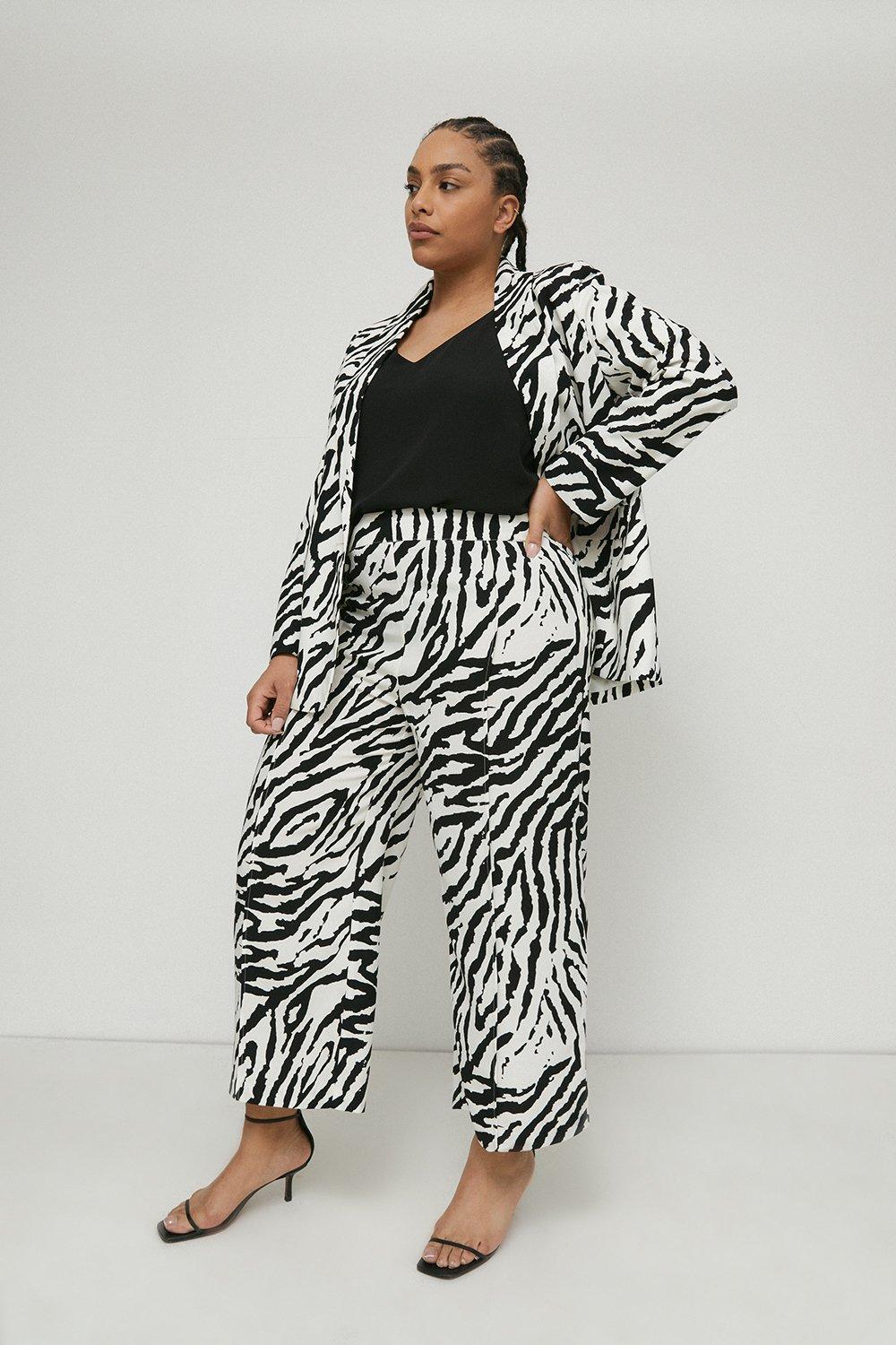 Womens Plus Size Zebra Crepe Wide Crop Trousers - multi