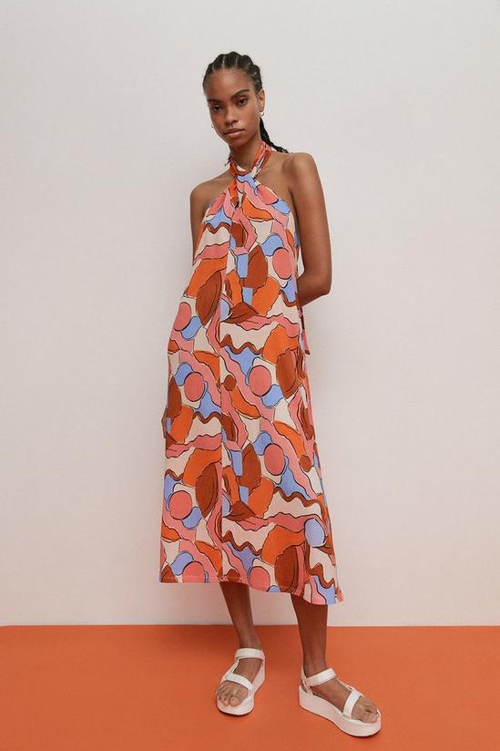 Warehouse Abstract Print Halter Neck Midi Dress 1