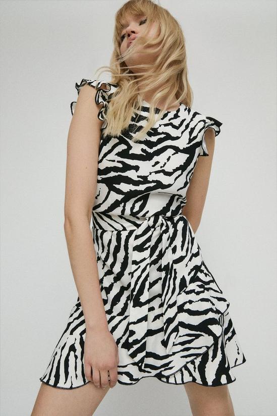 Warehouse Zebra Crepe Ruffle Hem Dress 1