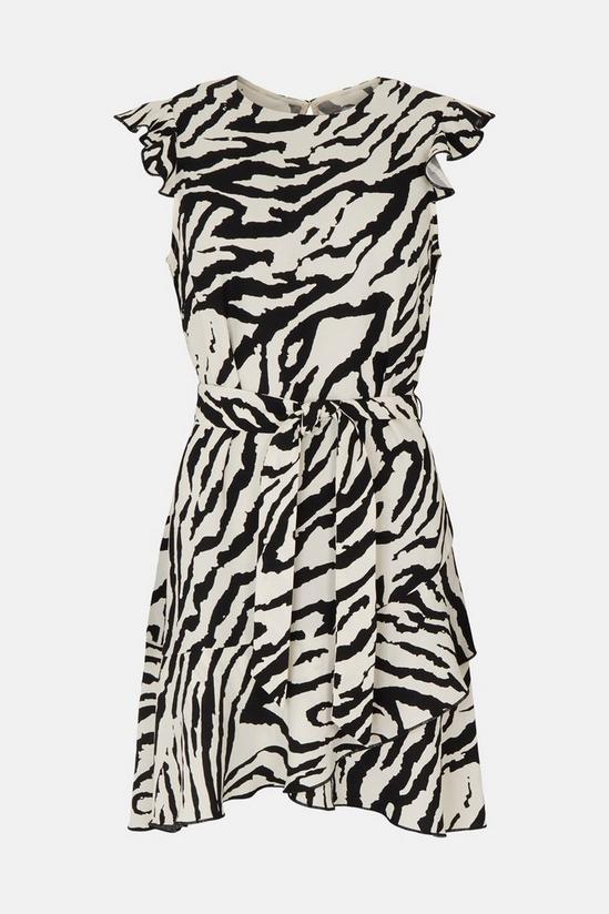 Warehouse Zebra Crepe Ruffle Hem Dress 4