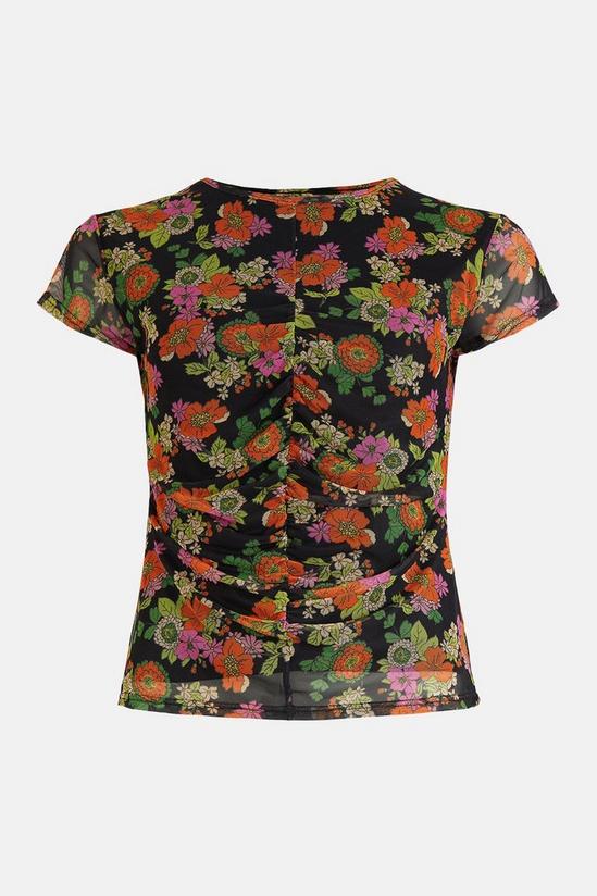 Warehouse Floral Mesh Ruched Front Top 4
